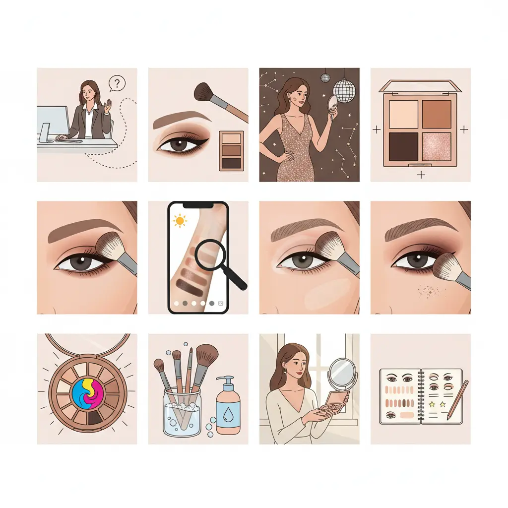 اینفوگرافیک راهنمای خرید پالت سایه چشم شامل مراحل هدف گذاری، شناخت نوع پلک و تناژ پوست