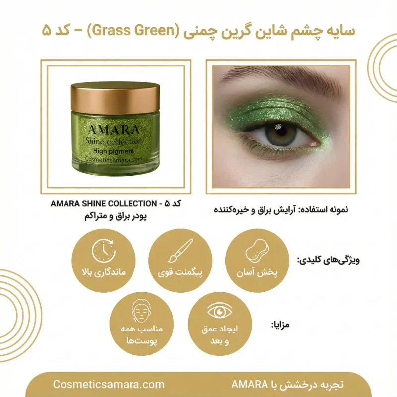 اینفوگرافی سایه چشم شاین گرین چمنی (Grass Green) - کد 5