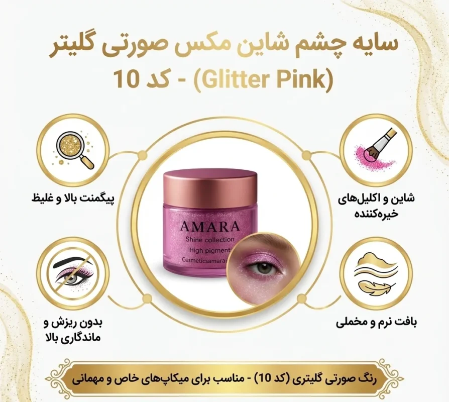اینفوگرافی سایه چشم شاین مکس صورتی گلیتر (Glitter Pink) - کد 10