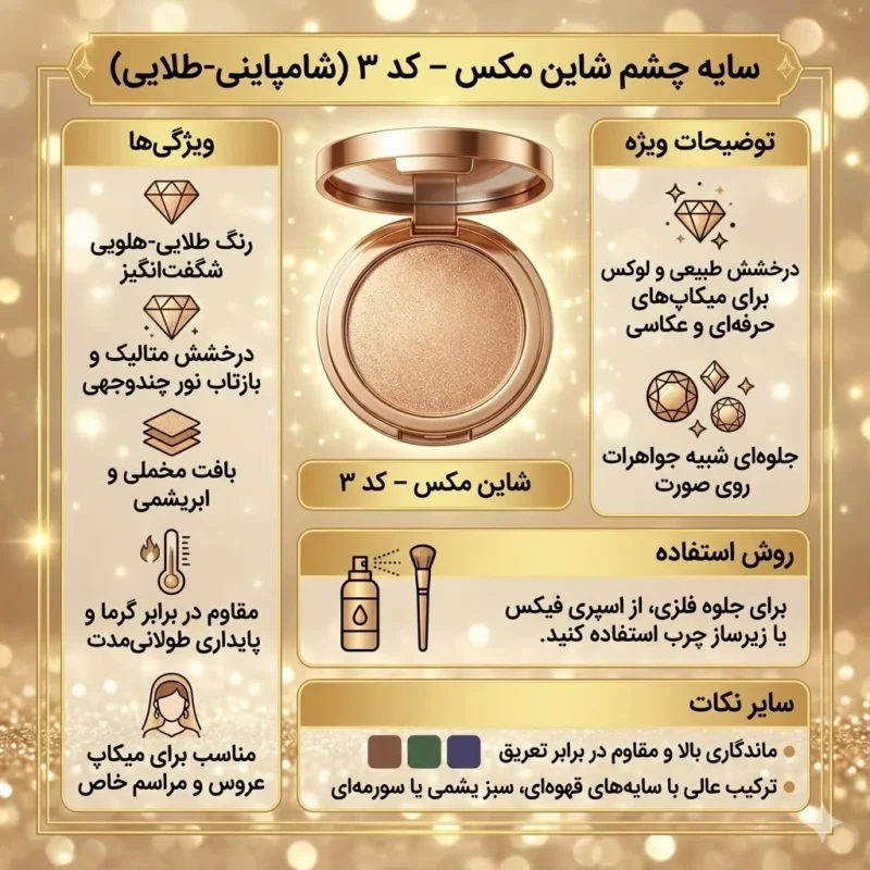 اینفوگرافی سایه چشم شاین مکس شامپاینی-طلایی (Champagne-Gold) - کد 3