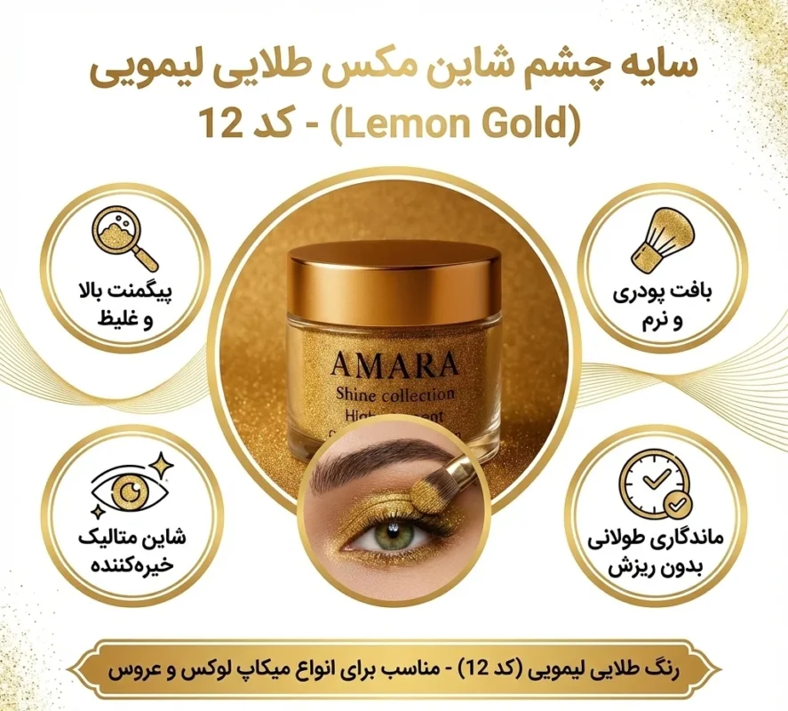 اینفوگرافی سایه چشم شاین مکس طلایی لیمویی (Lemon Gold) - کد 12