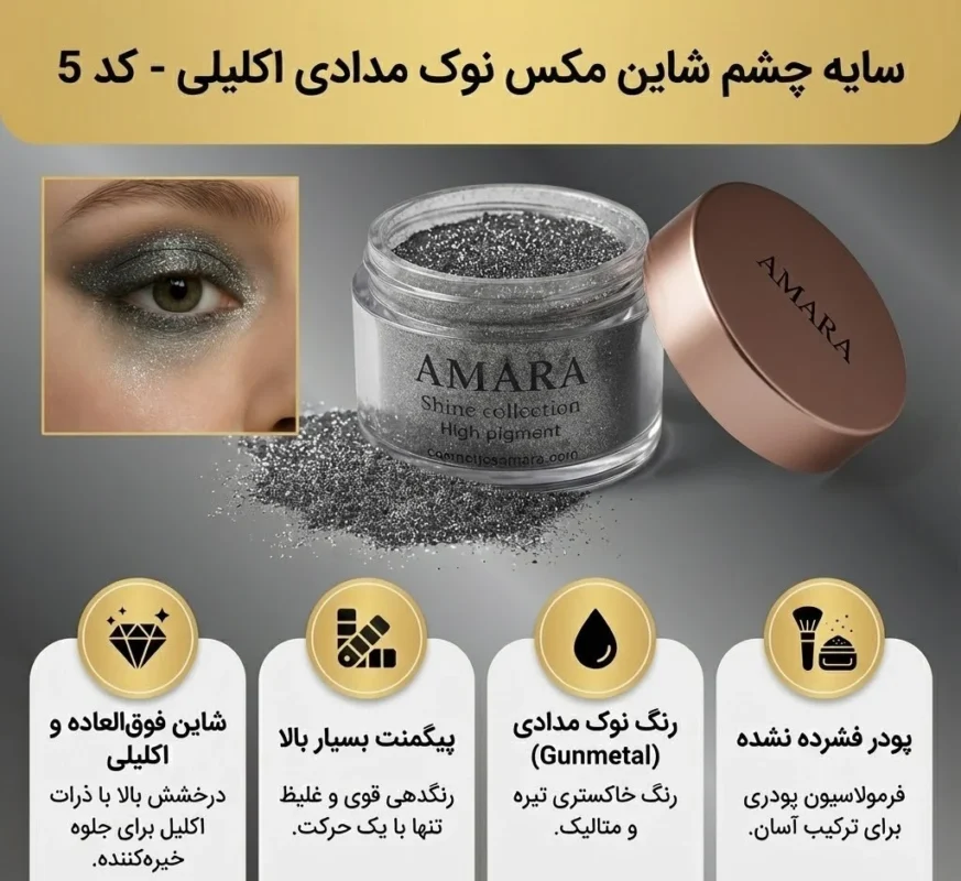 اینفوگرافی سایه چشم شاین مکس نوک مدادی اکلیلی (Gunmetal Glitter) - کد 5